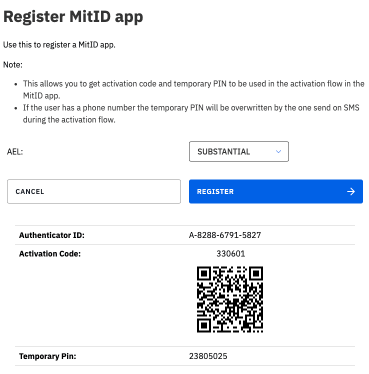MitID test tool: register app credentials